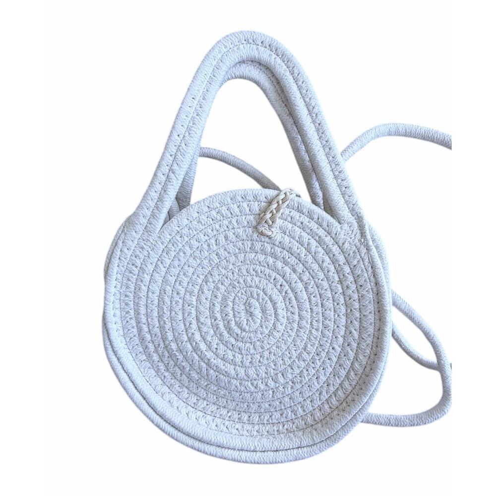 Handmade Crochet Circle Bag White Rope Boho Crossbody Top Handle Purse NEW - Picture 3 of 6
